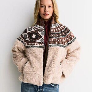 Sea New York Cream Linea Fair Isle Knit Combo Fleece Jacket